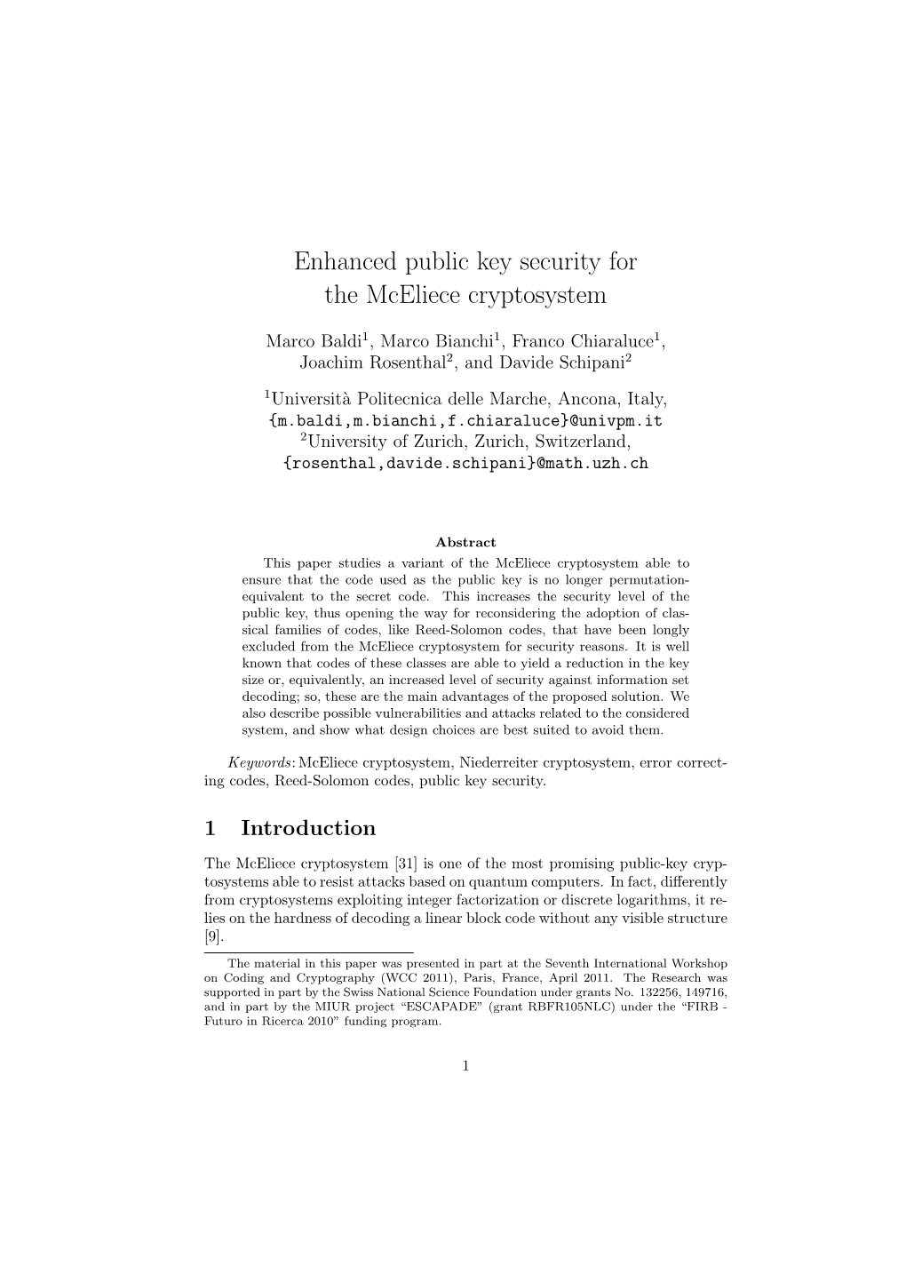 Enhanced Public Key Security for the Mceliece Cryptosystem