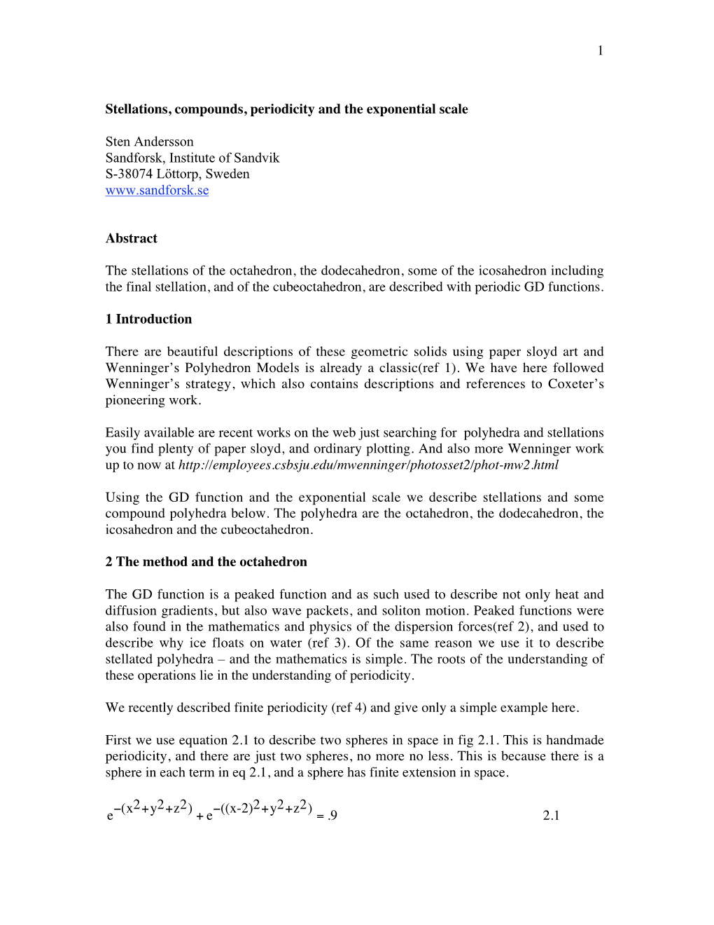 1 Stellations, Compounds, Periodicity and the Exponential