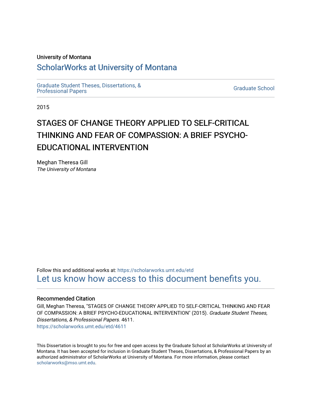 Stages of Change Theory Applied to Self-Critical Thinking and Fear of Compassion: a Brief Psycho- Educational Intervention