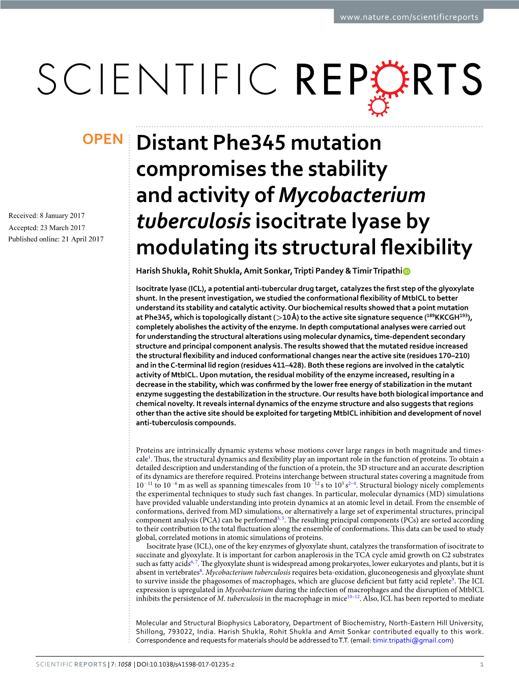 Distant Phe345 Mutation Compromises the Stability And