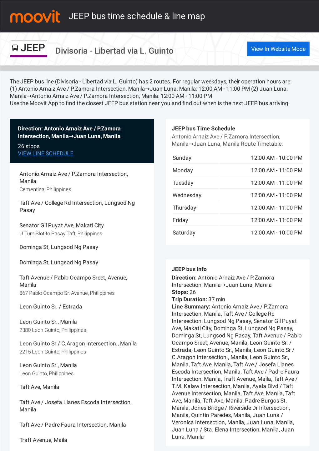 JEEP Bus Time Schedule & Line Route