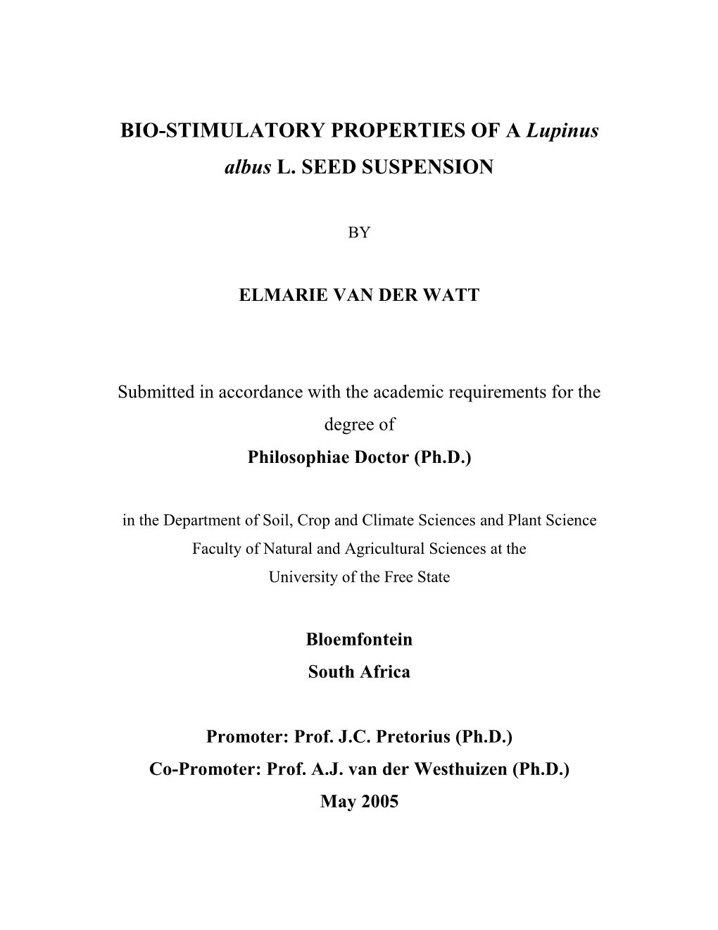 BIO-STIMULATORY PROPERTIES of a Lupinus Albus L. SEED SUSPENSION