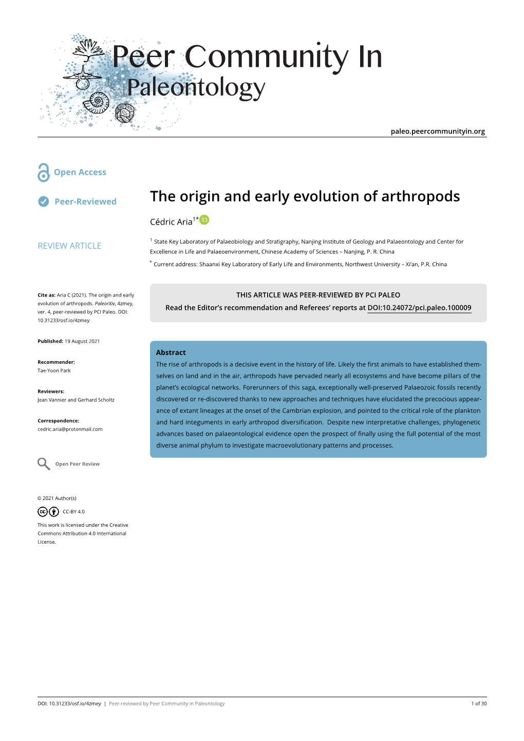 The Origin and Early Evolution of Arthropods