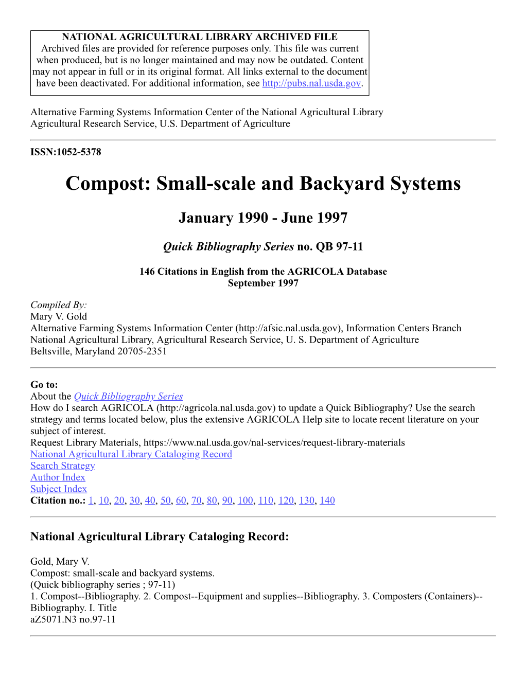 Compost: Small-Scale and Backyard Systems
