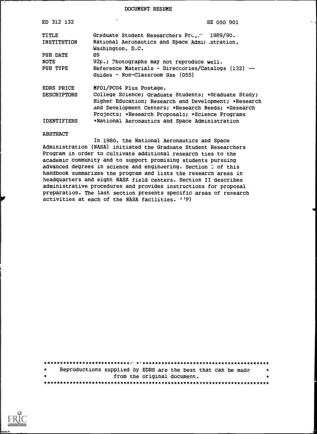 Document Resume Ed 312 132 Se 050 901 Title Institution