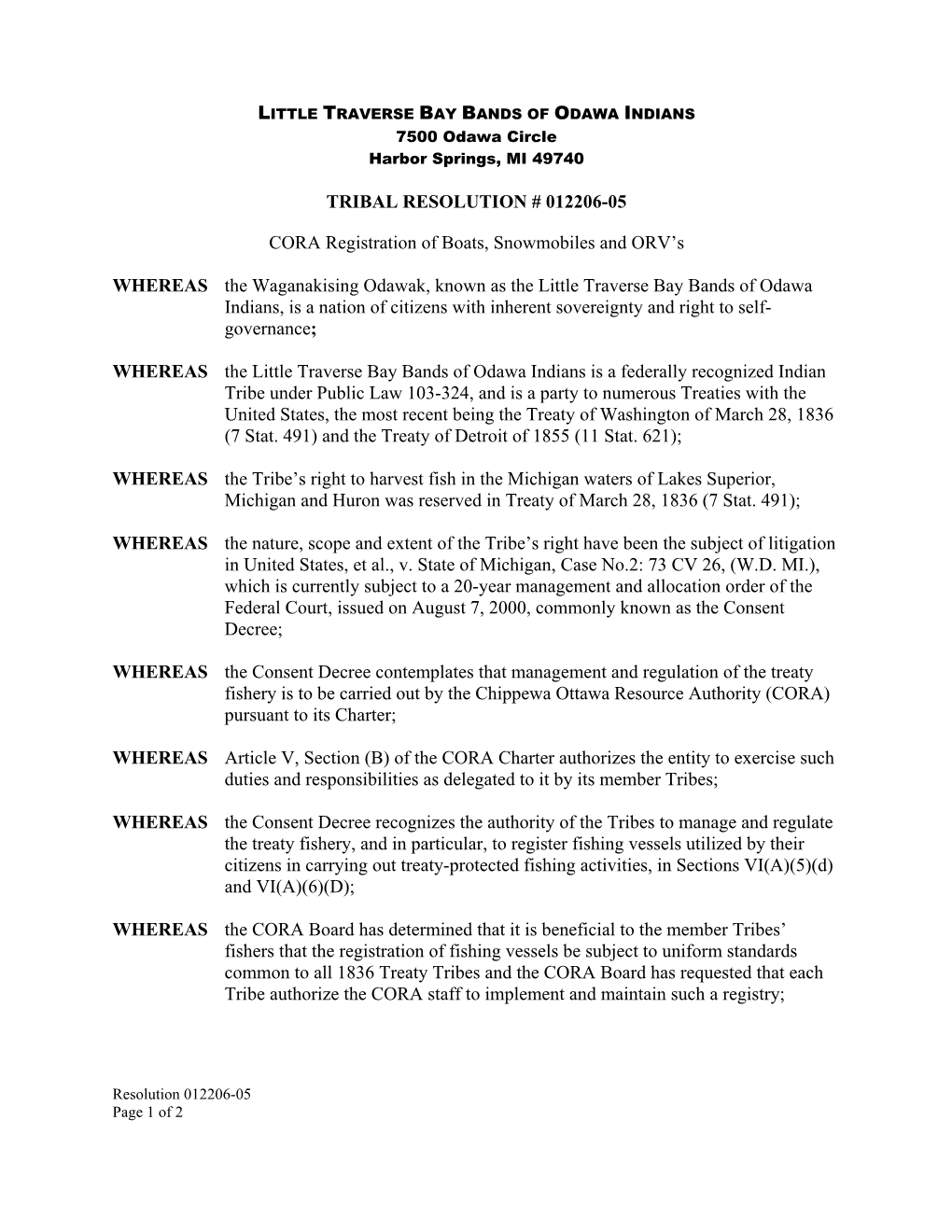 Tribal Resolution # 012206-05
