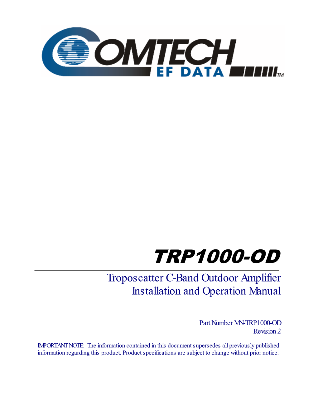 TRP1000-OD Troposcatter C-Band Outdoor Amplifier Installation and Operation Manual