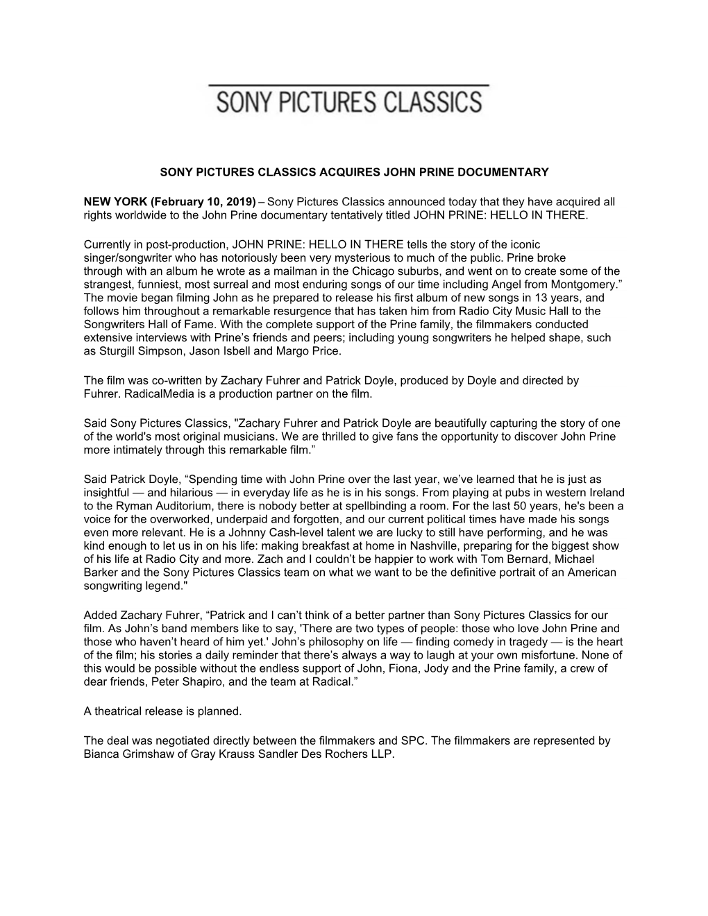 Sony Pictures Classics Acquires John Prine Documentary