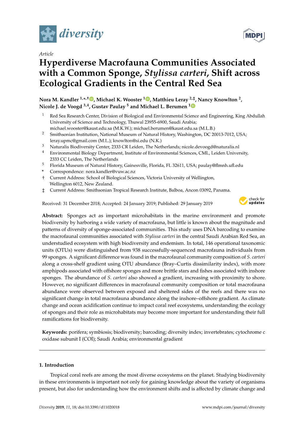 Hyperdiverse Macrofauna Communities Associated with a Common Sponge, Stylissa Carteri, Shift Across Ecological Gradients in the Central Red Sea