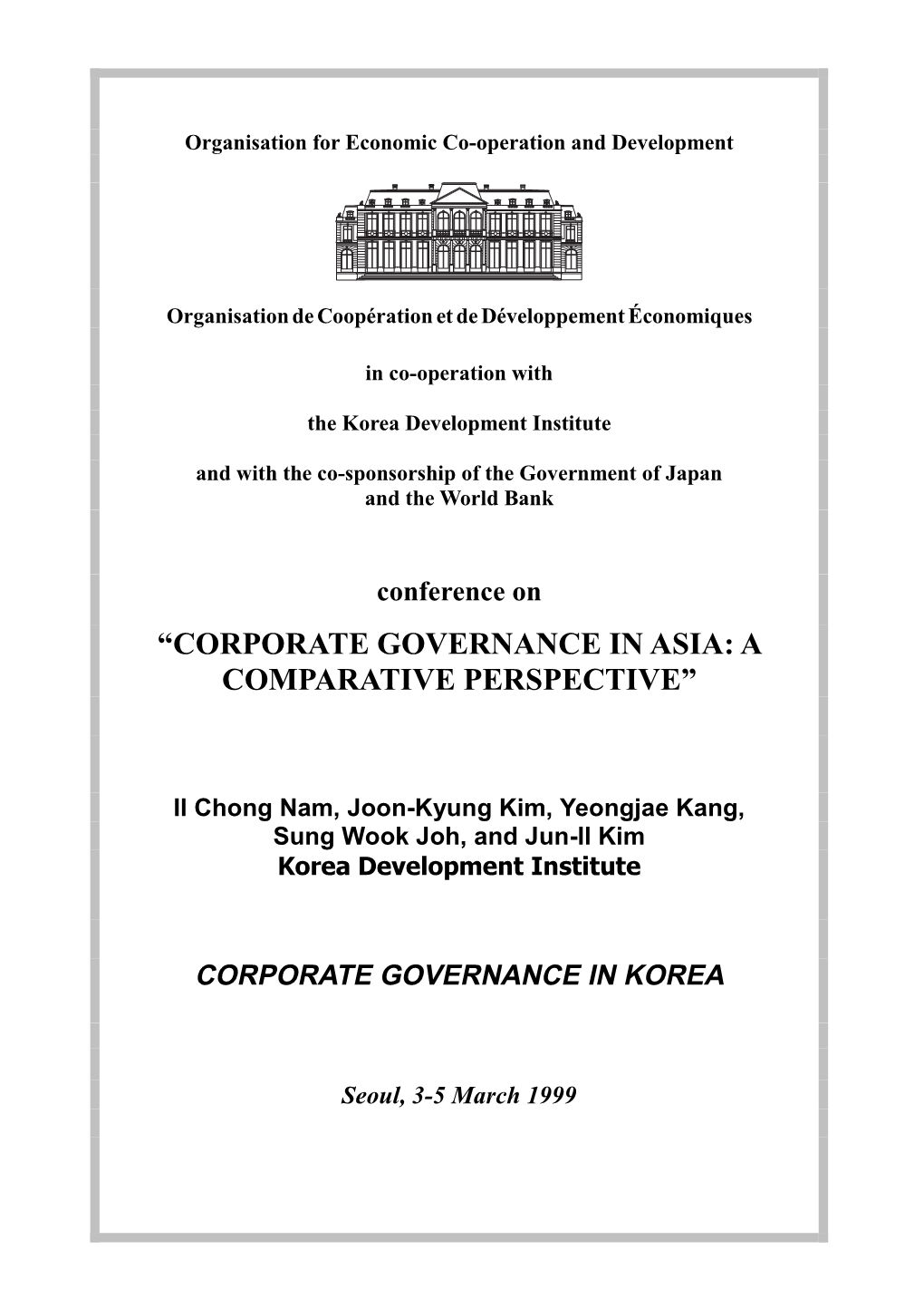 Corporate Governance in Asia: a Comparative Perspective”