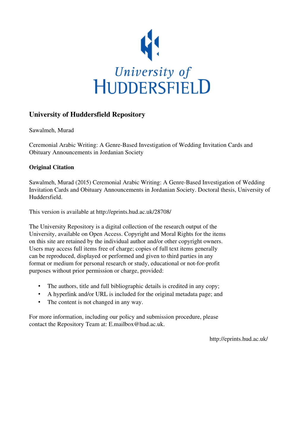 University of Huddersfield Repository