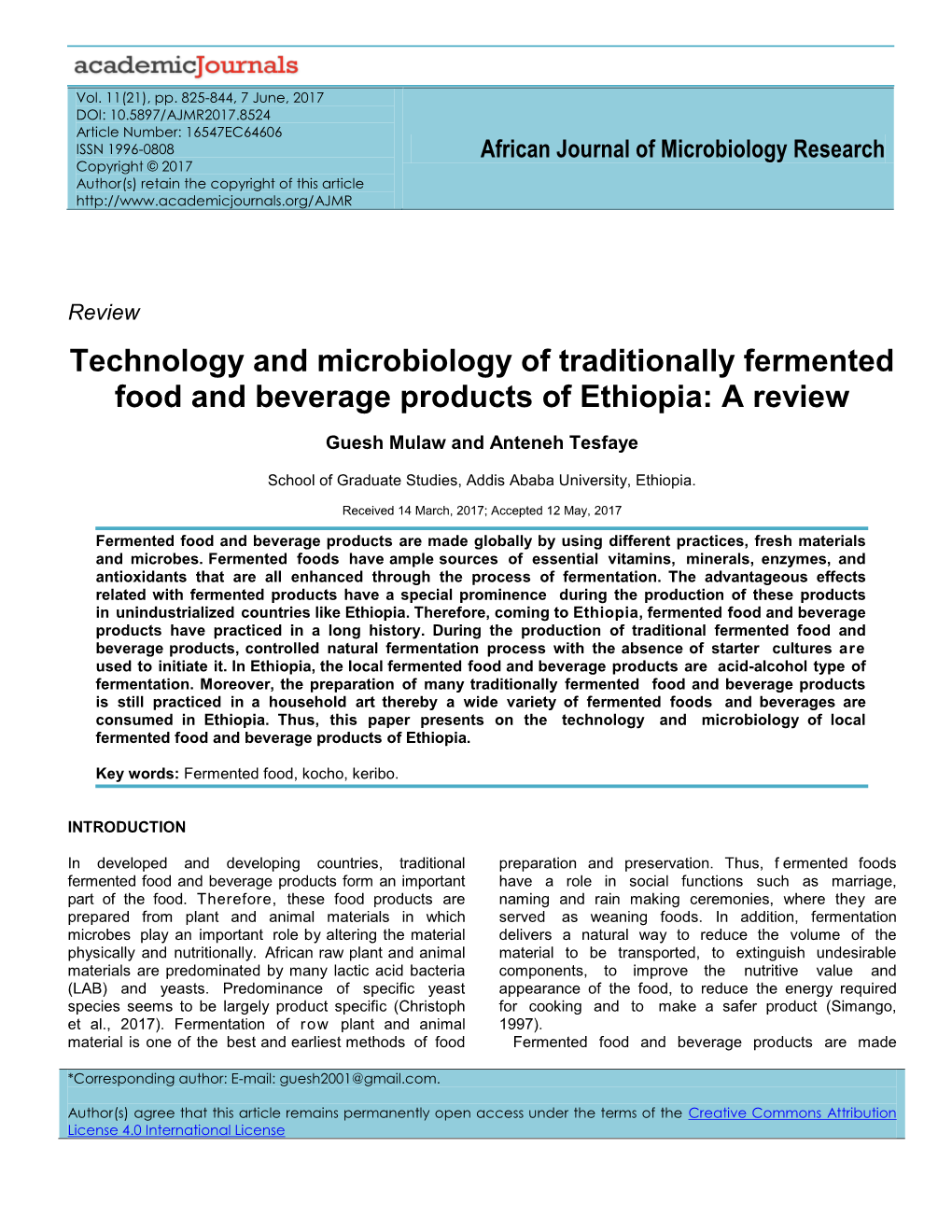 Technology and Microbiology of Traditionally Fermented Food and Beverage Products of Ethiopia: a Review