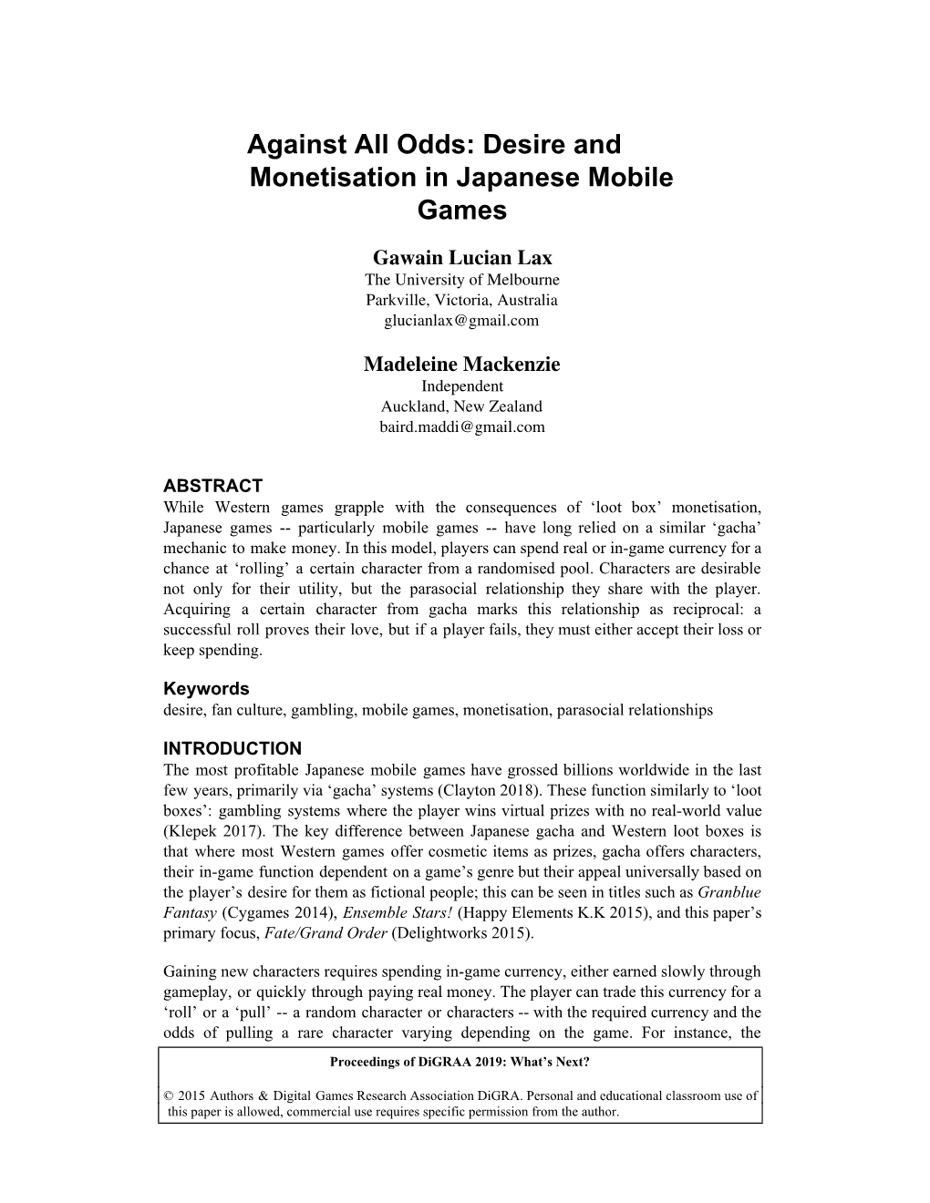 Desire and Monetisation in Japanese Mobile Games