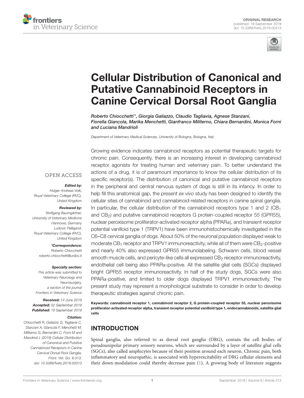 Cellular Distribution of Canonical and Putative Cannabinoid Receptors in Canine Cervical Dorsal Root Ganglia