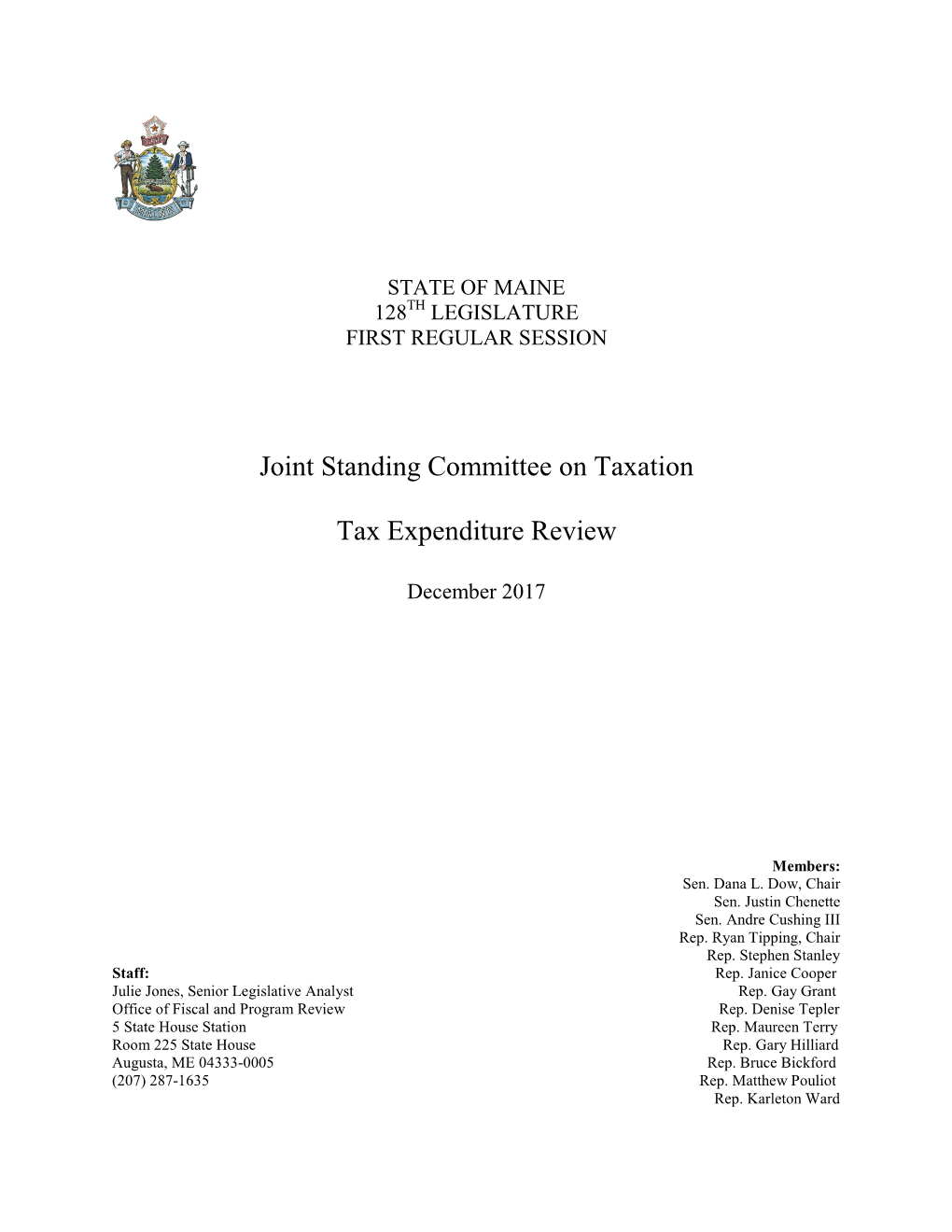 Taxation Committee's 2017 Report on Tax Expenditure Review