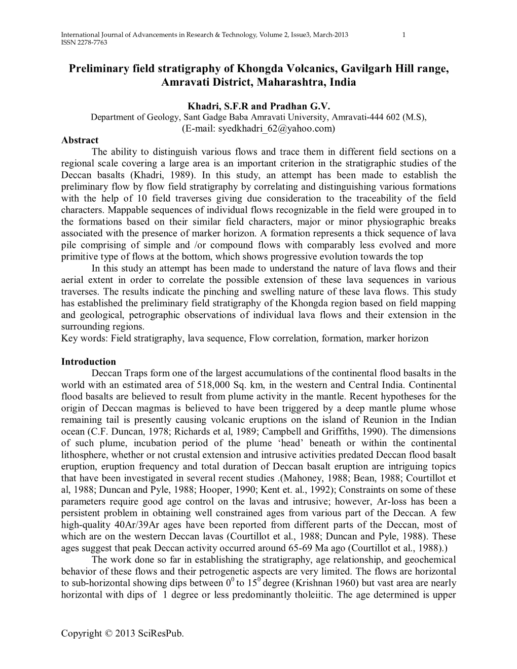 Preliminary Field Stratigraphy of Khongda Volcanics, Gavilgarh Hill Range, Amravati District, Maharashtra, India