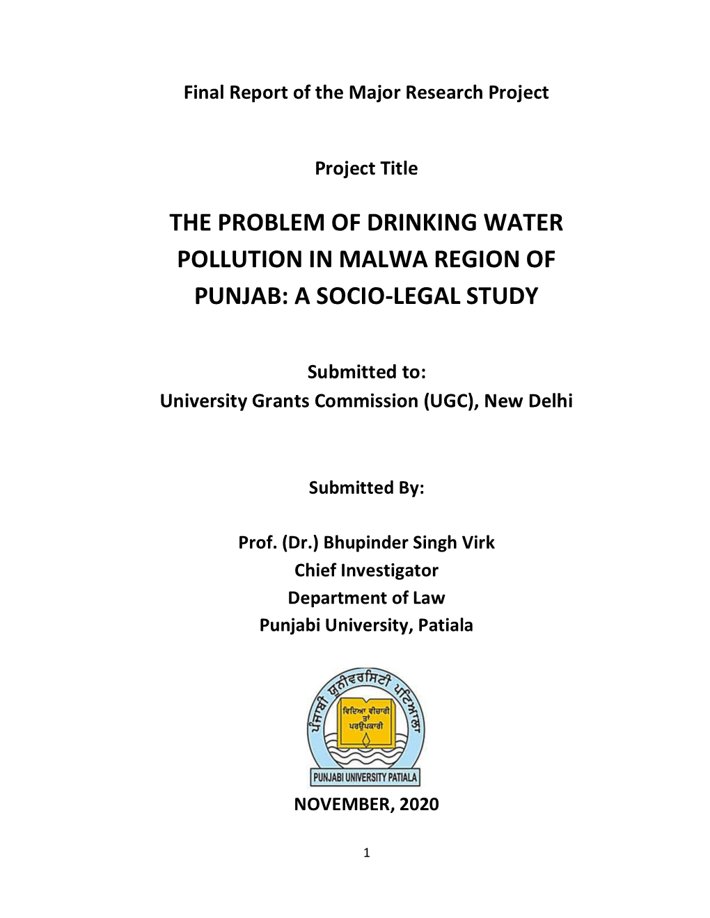 The Problem of Drinking Water Pollution in Malwa Region of Punjab: a Socio-Legal Study