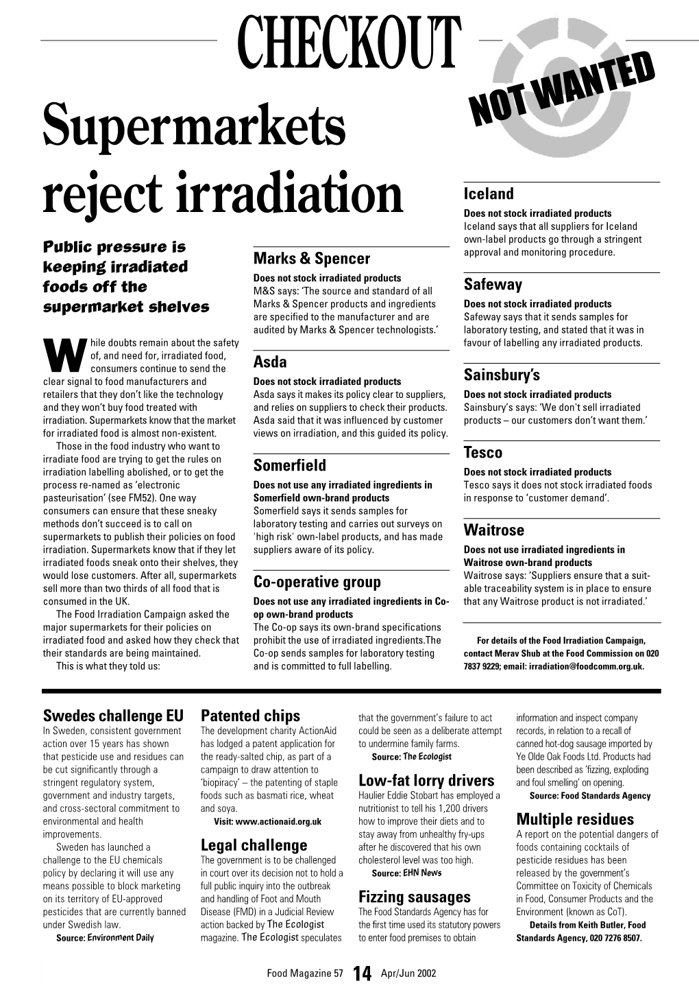 Supermarkets Reject Irradiation