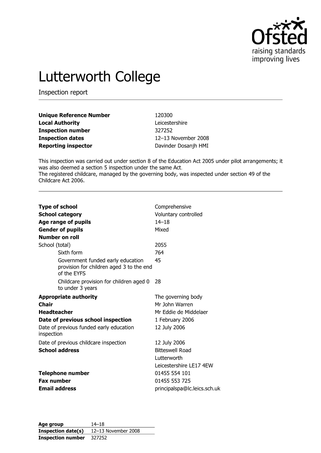 Lutterworth College Inspection Report