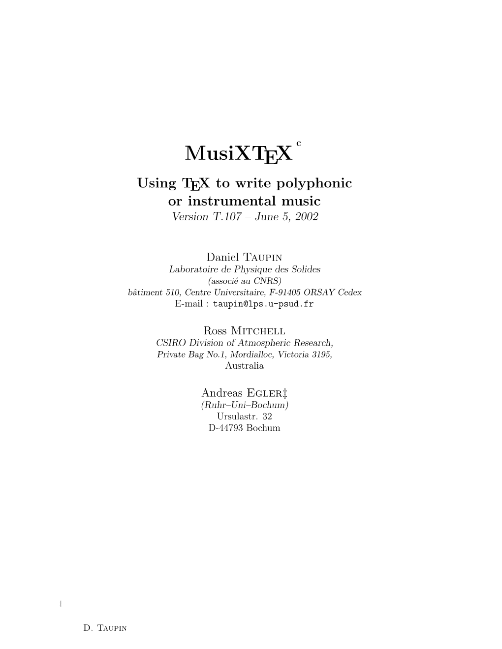 Musixtex Using TEX to Write Polyphonic Or Instrumental Music Version T.107 – June 5, 2002