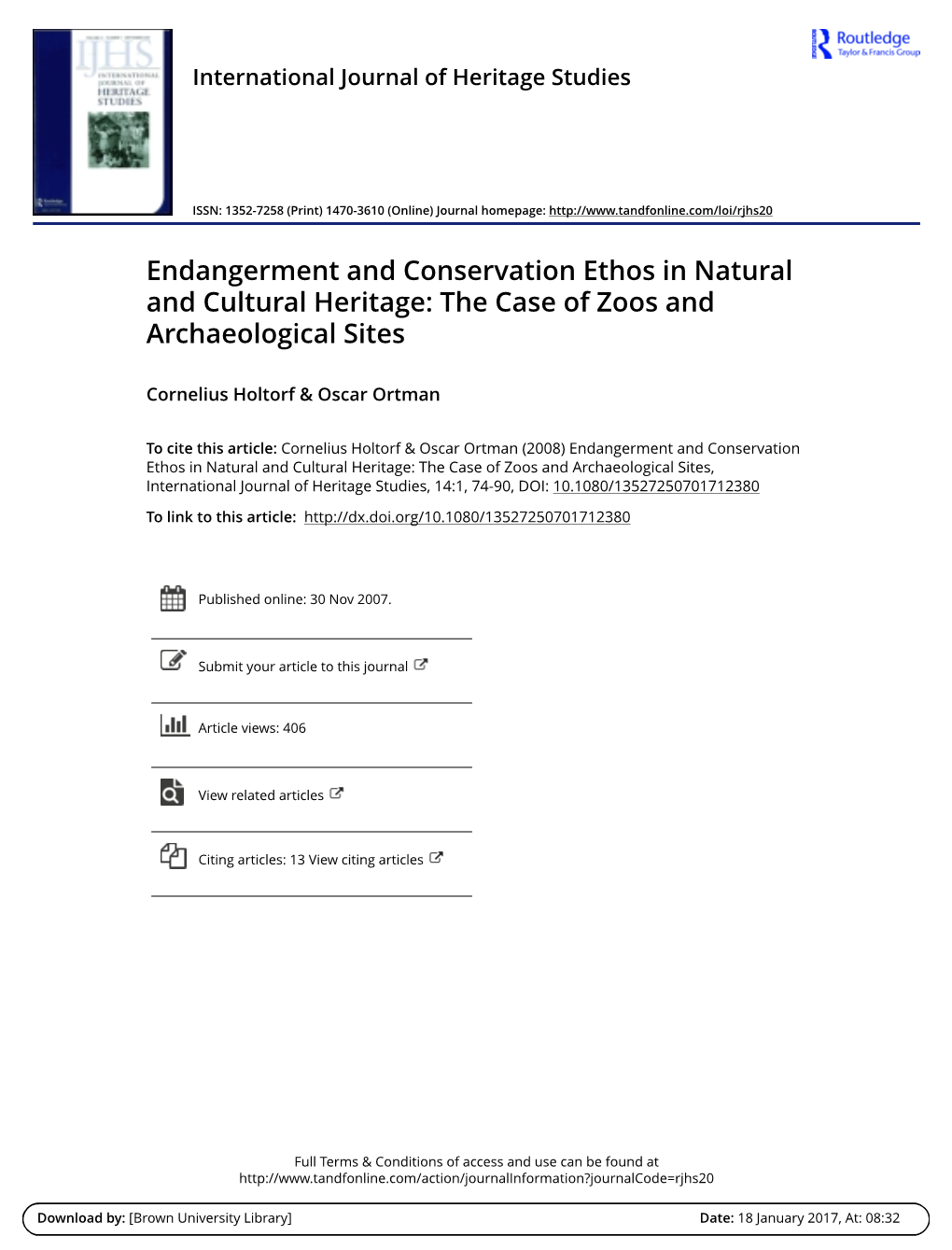 Endangerment and Conservation Ethos in Natural and Cultural Heritage: the Case of Zoos and Archaeological Sites