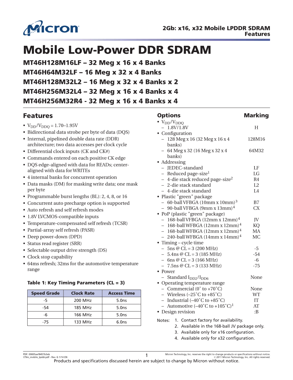 2Gb: X16, X32 Mobile LPDDR SDRAM