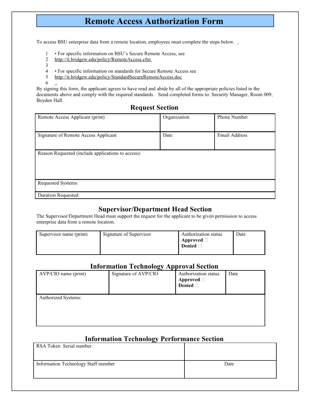 Remote Access Authorization Form