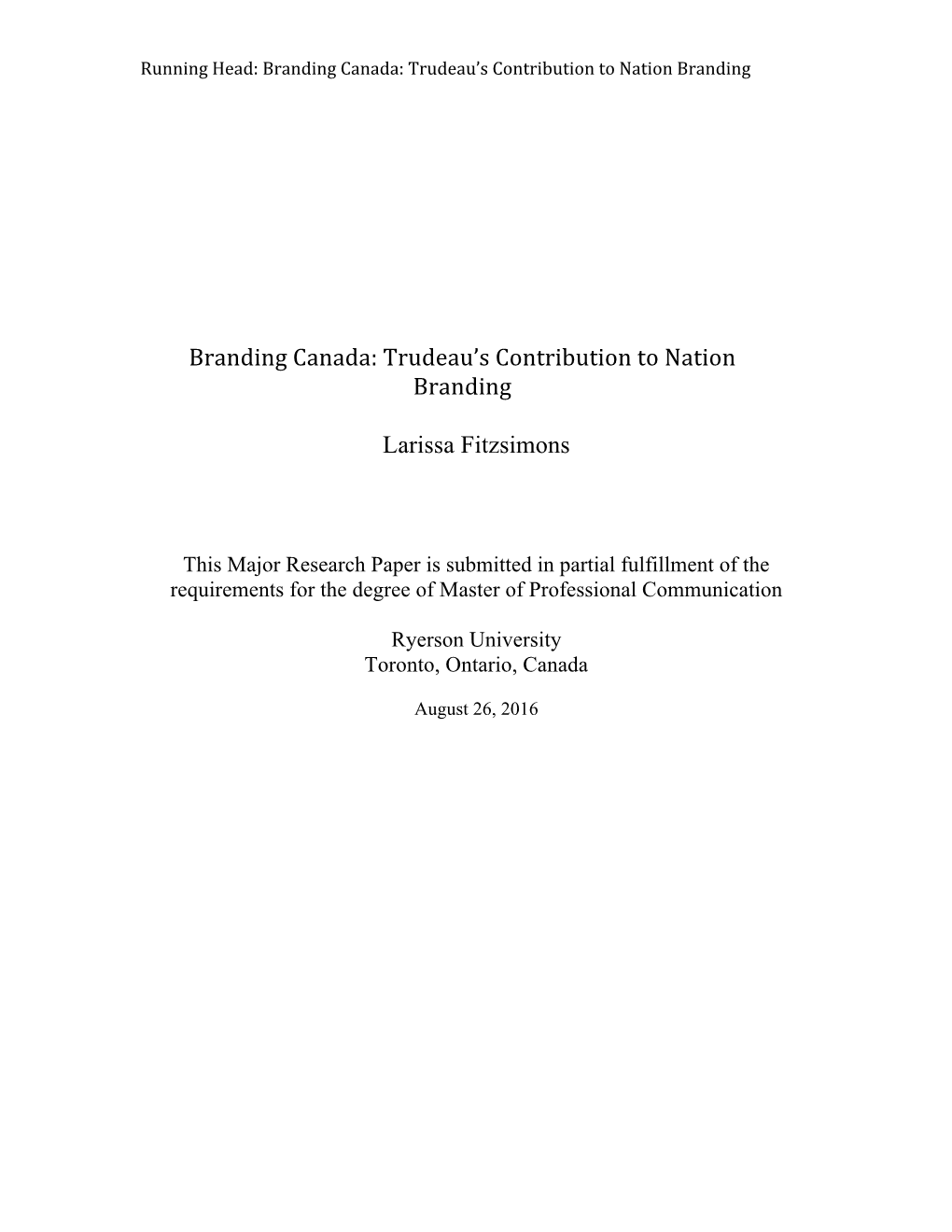 Branding Canada: Trudeau's Contribution to Nation Branding