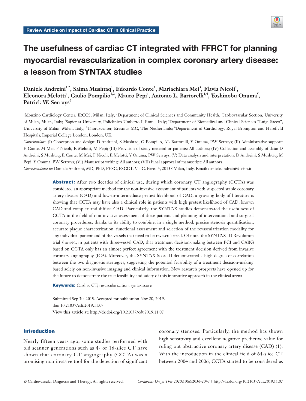 The Usefulness of Cardiac CT Integrated with FFRCT for Planning Myocardial Revascularization in Complex Coronary Artery Disease: a Lesson from SYNTAX Studies