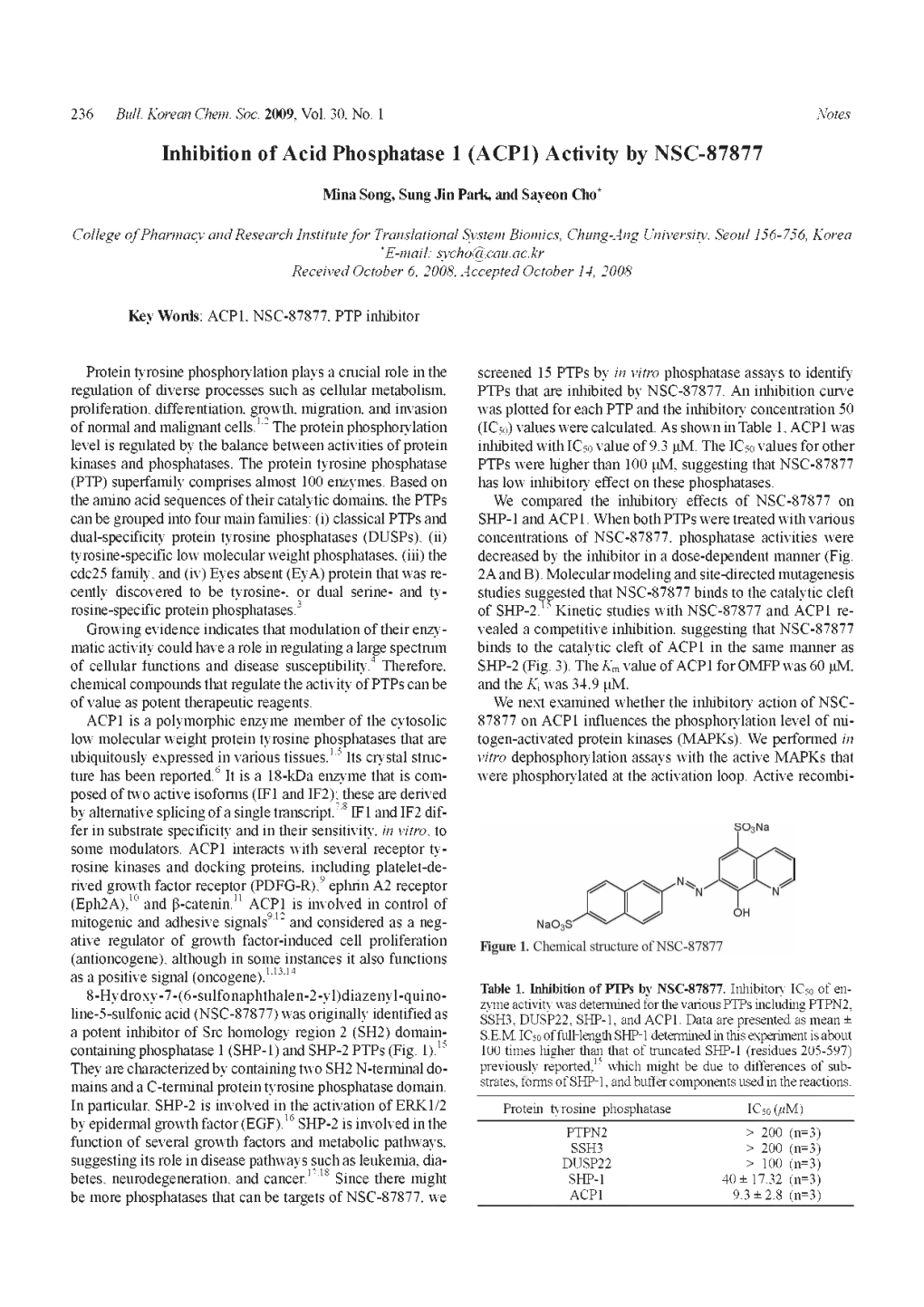 Inhibition of Acid Phosphatase 1 (ACPI) Activity by NSC-87877