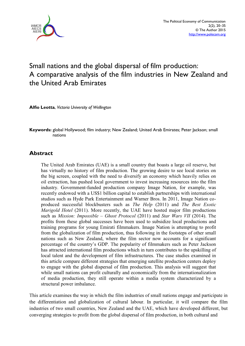 A Comparative Analysis of the Film Industries in New Zealand and the United Arab Emirates