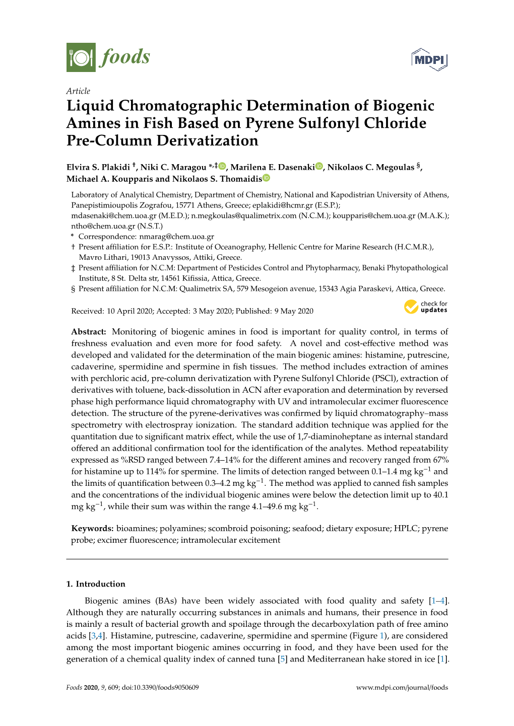 Liquid Chromatographic Determination of Biogenic Amines in Fish Based on Pyrene Sulfonyl Chloride Pre-Column Derivatization