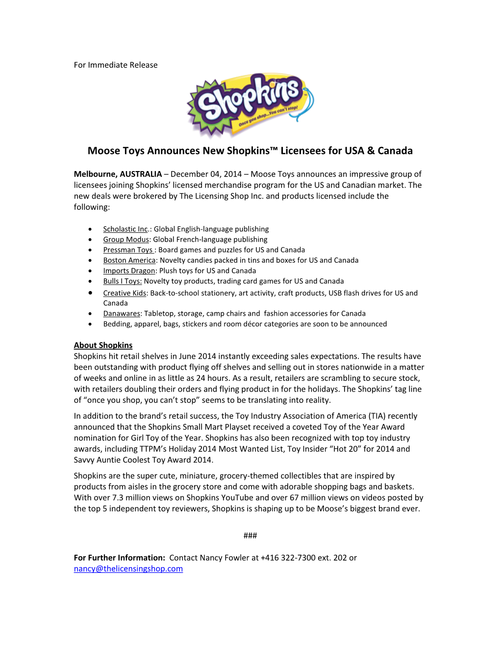 Moose Toys Announces New Shopkins™ Licensees for USA & Canada