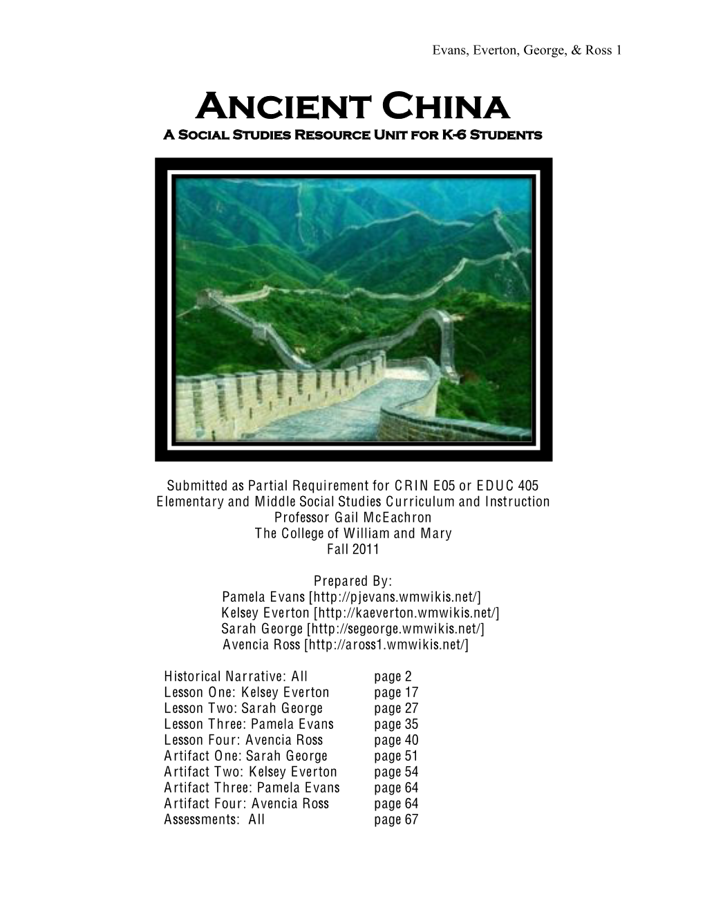 Ancient China a Social Studies Resource Unit for K-6 Students