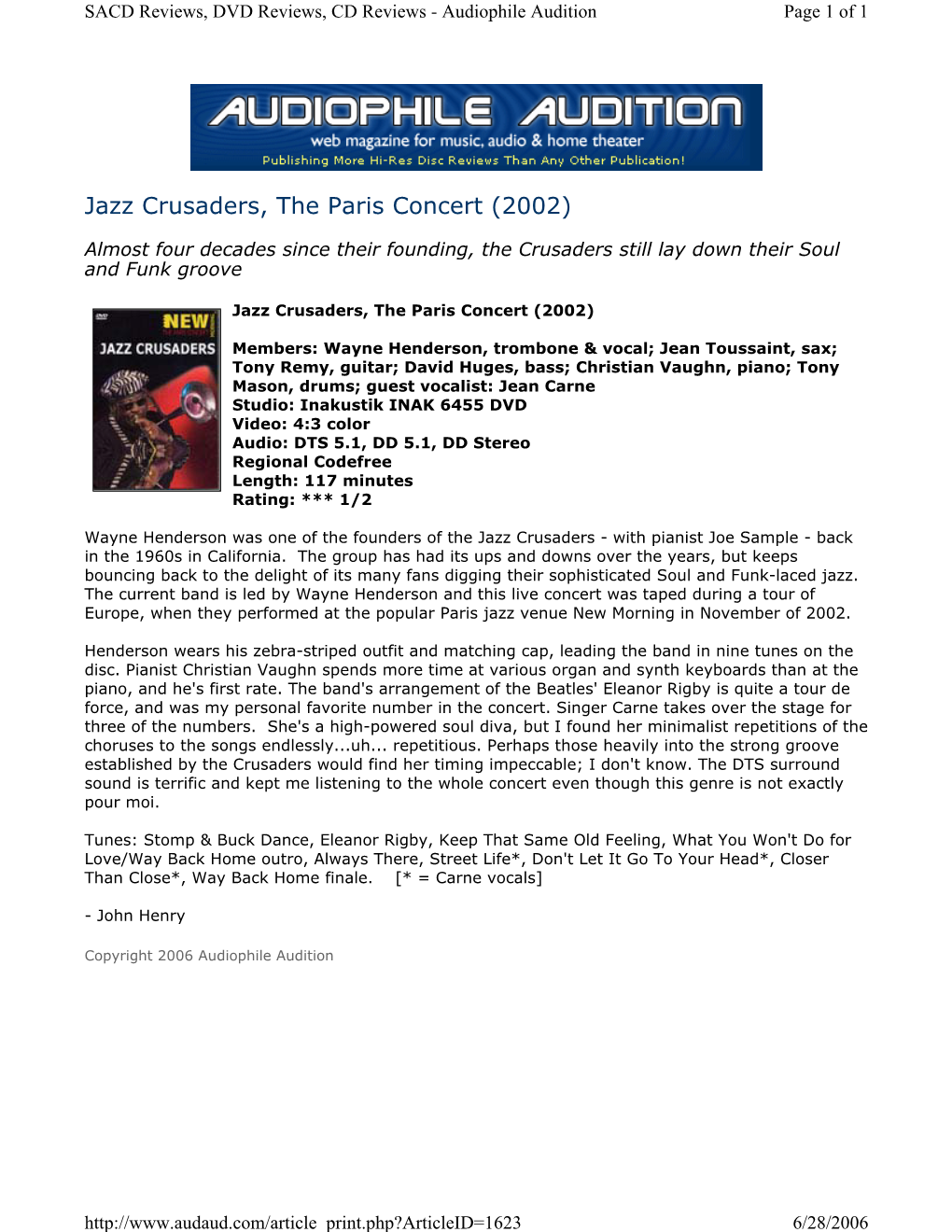 Jazz Crusaders, the Paris Concert (2002)