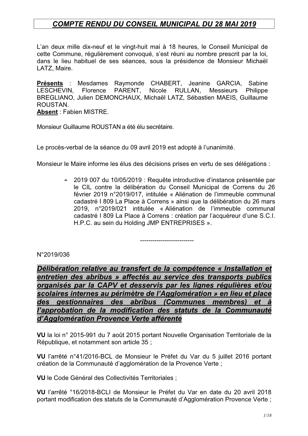 Conseil Municipal Du 1Er Octobre 2010