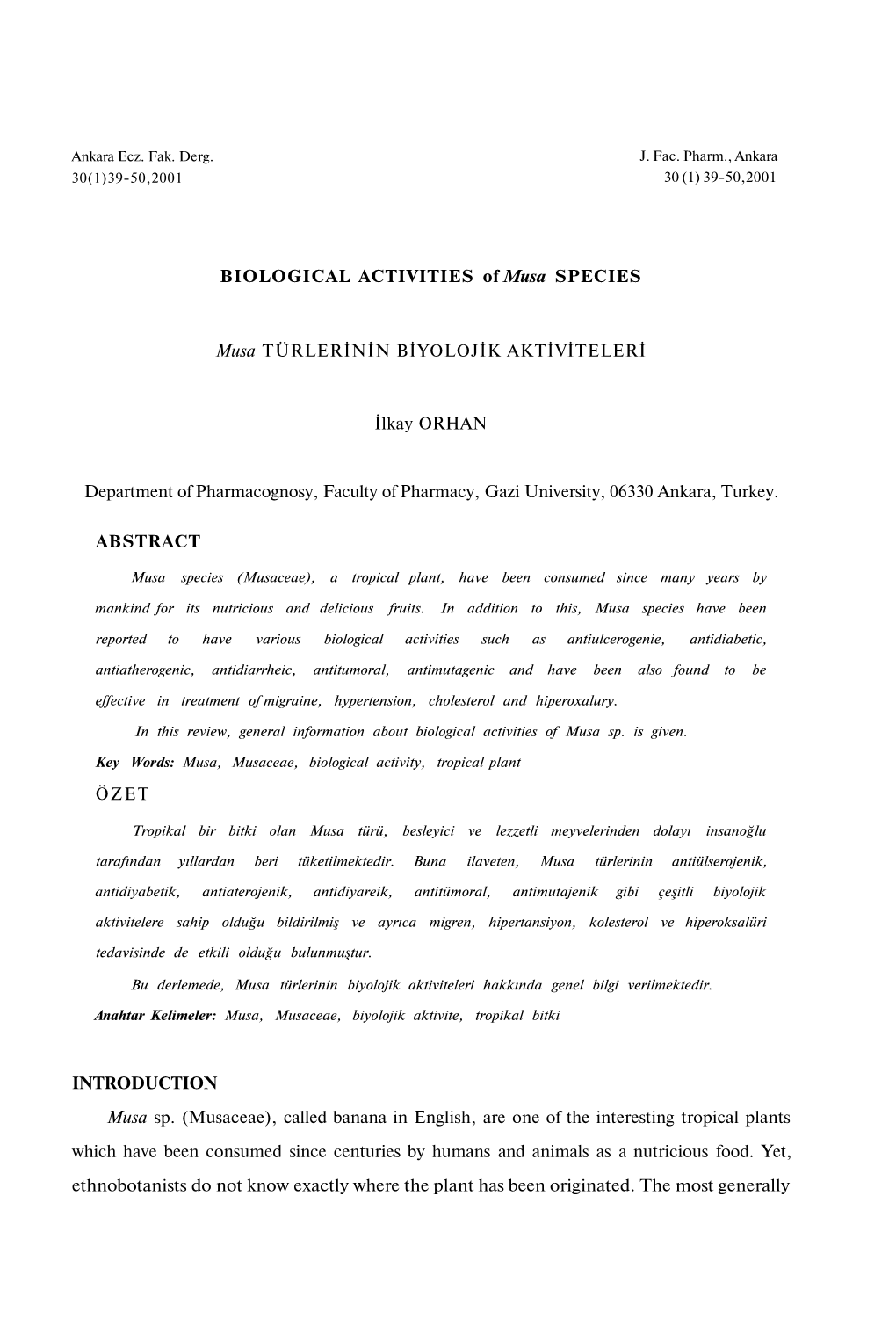 BIOLOGICAL ACTIVITIES of Musa SPECIES