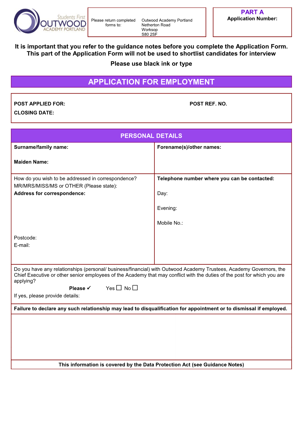 WMDC Application Form