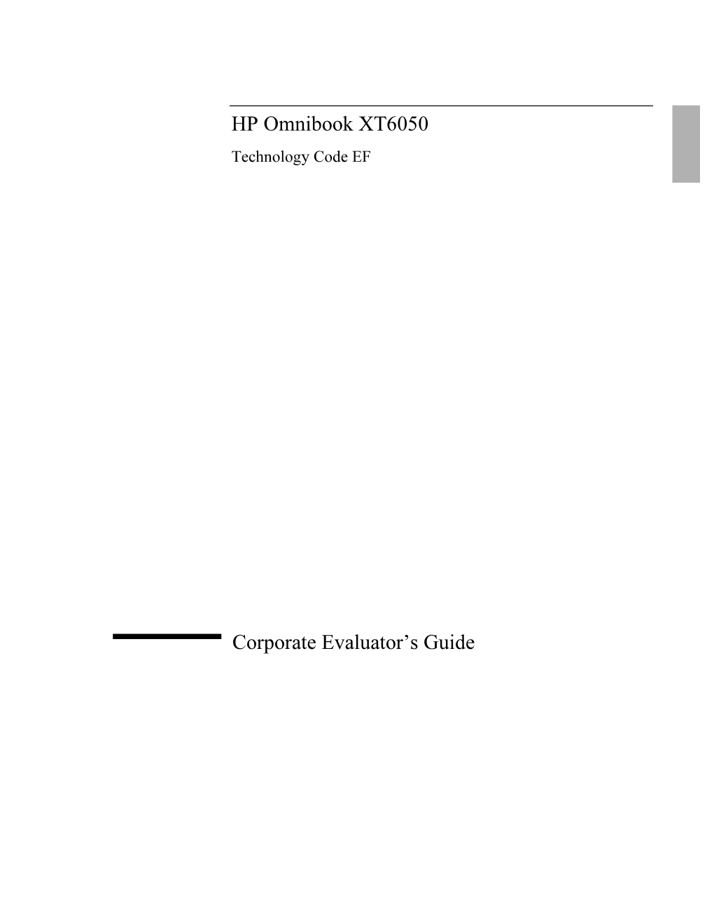 HP Omnibook XT6050 Corporate Evaluator's Guide