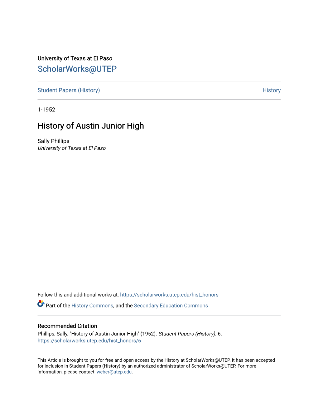 History of Austin Junior High