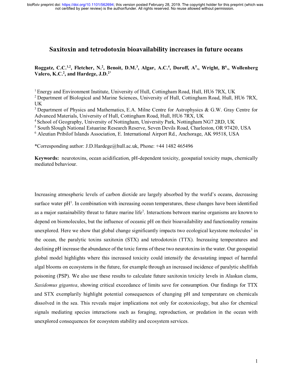 Saxitoxin and Tetrodotoxin Bioavailability Increases in Future Oceans