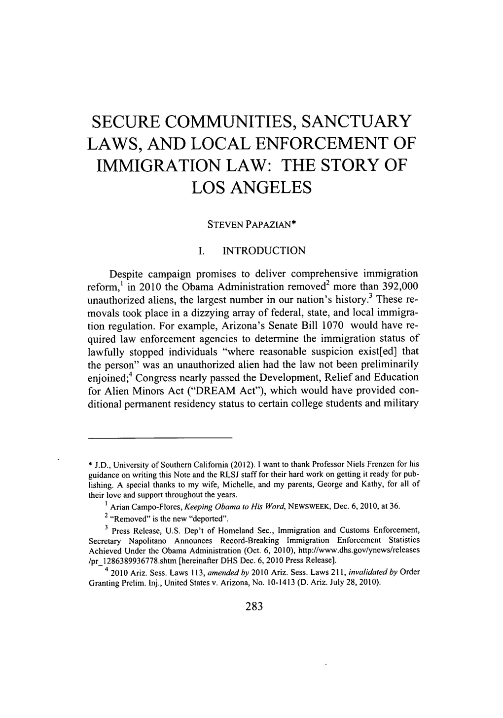 Secure Communities, Sanctuary Laws, and Local Enforcement of Immigration Law: the Story of Los Angeles