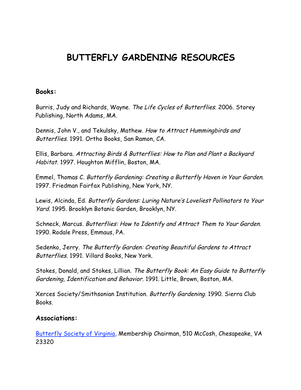 Butterfly Gardening Resources