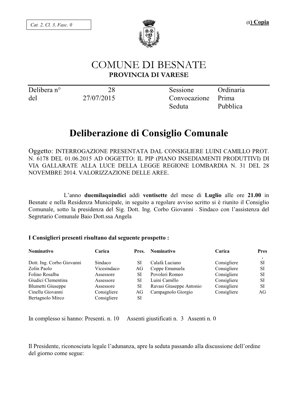 Comune Di Besnate Provincia Di Varese