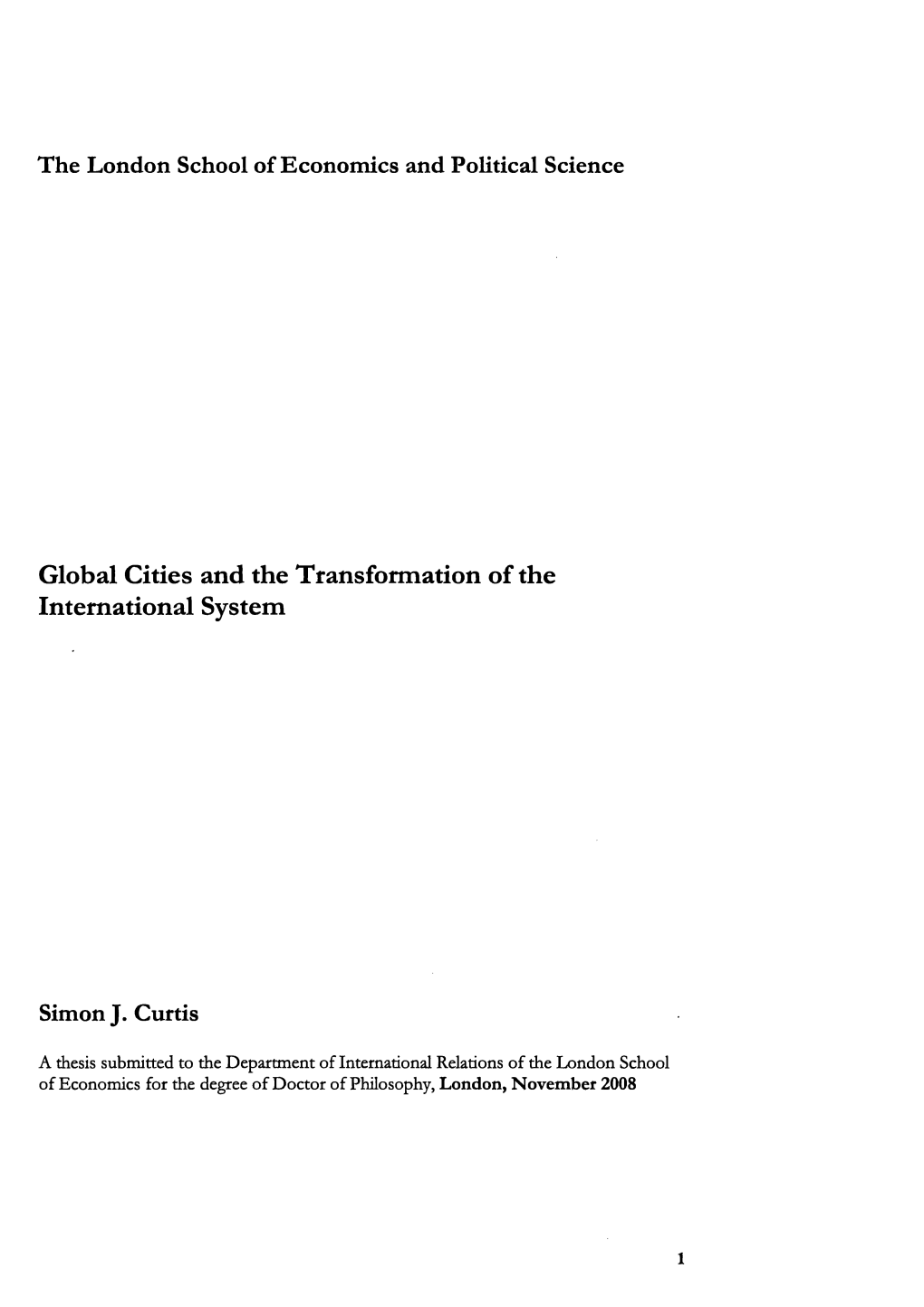 Global Cities and the Transformation of the International System