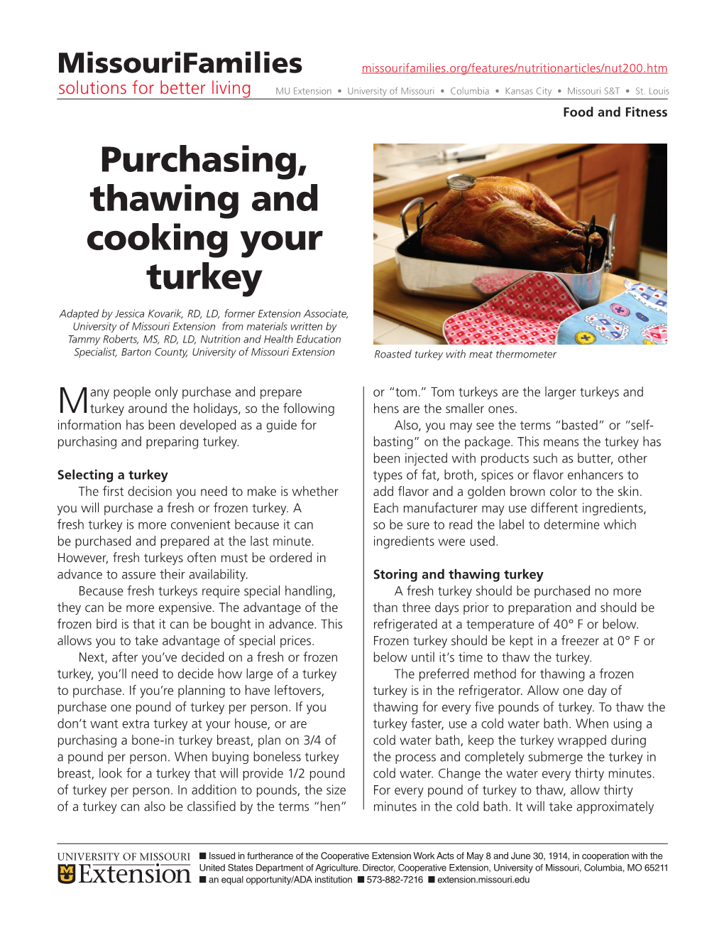 Purchasing, Thawing and Cooking Your Turkey