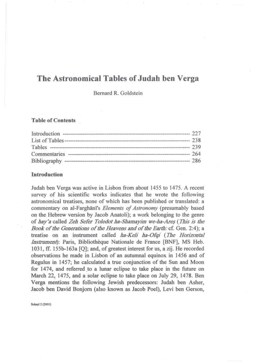 The Astronomical Tables of Judah Ben Verga