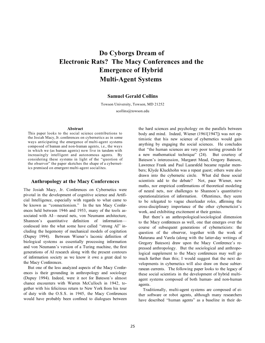 The Macy Conferences and the Emergence of Hybrid Multi-Agent Systems