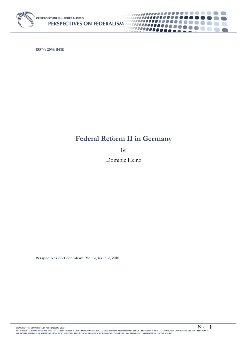 Federal Reform II in Germany by Dominic Heinz