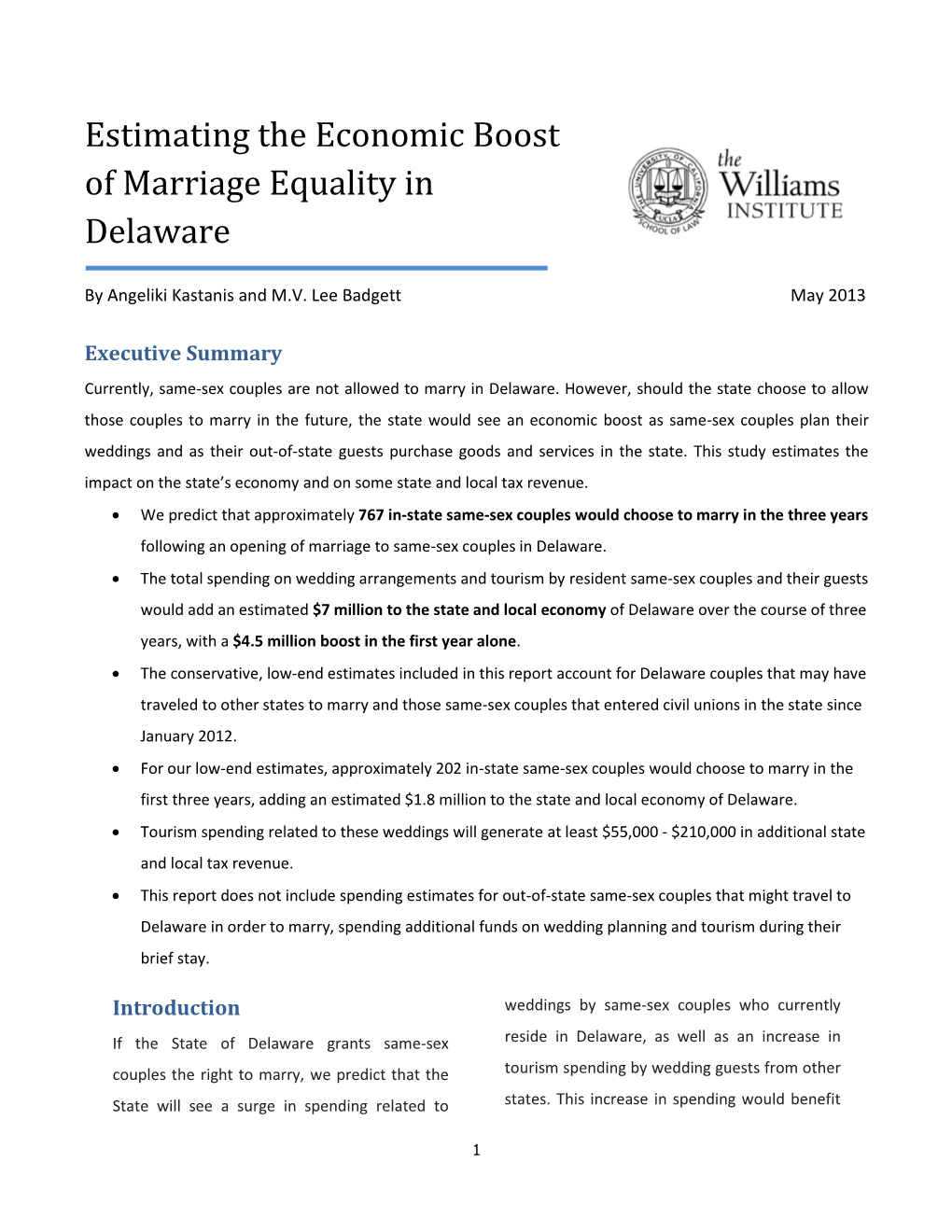 Estimating the Economic Boost of Marriage Equality in Delaware